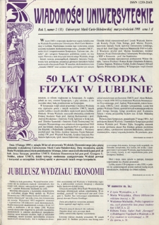 Wiadomości Uniwersyteckie / Uniwersytet Marii Curie-Skłodowskiej R. 5, nr 2=31 (marzec-kwiecień 1995)