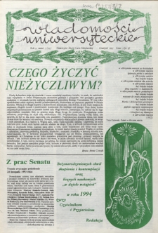Wiadomości Uniwersyteckie / Uniwersytet Marii Curie-Skłodowskiej R. 3, nr 7=23 (grudzień 1993)