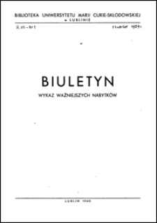 Biuletyn Biblioteki Uniwersytetu Marii Curie-Skłodowskiej w Lublinie. R. 7 (1959) nr 1