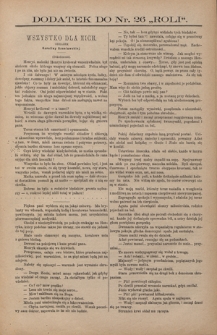 Rola : pismo tygodniowe / pod redakcyą Jana Jeleńskiego. Dodatek do R. 2, nr 26 (1884)