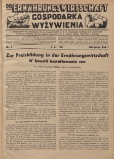 Die Ern&auml;hrungswirtschaft = Gospodarka Wyżywienia. Jg. 1, nr 2 (5.11.1941)