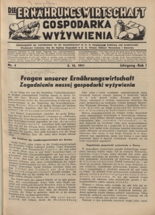 Die Ern&auml;hrungswirtschaft = Gospodarka Wyżywienia. Jg. 1, nr 4 (5.12.1941)