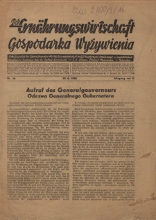 Die Ern&auml;hrungswirtschaft : = Gospodarka Wyżywienia. Jg. 3, nr 16 (20.08.1943)
