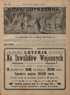 Nowa Jutrzenka : wychodzi na każdą niedzielę R. 12, Nr 7 (16 lutego 1919)