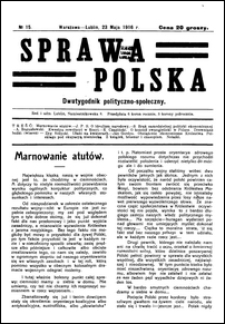 Sprawa Polska : dwutygodnik polityczno-społeczny. No 15 (23 maja 1916)