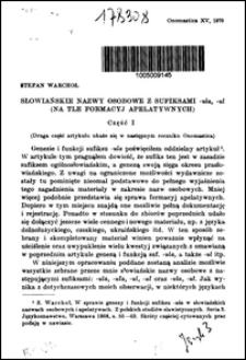 Słowiańskie nazwy osobowe z sufiksami - ula, - ul (na tle formacyj apelatywnych). Cz. 1