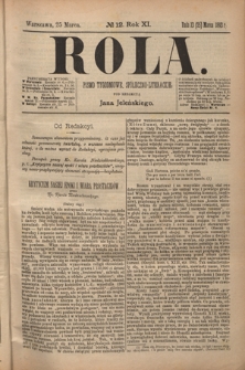 Rola : pismo tygodniowe społeczno-literackie R. 11, Nr 12 (13/25 marca 1893)