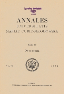 Annales Universitatis Mariae Curie-Skłodowska. Sectio H, Oeconomia. Vol. 6 (1972) - Spis treści