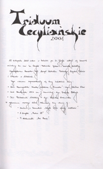 Triduum Cecyliańskie 2001 : [koncert 22.11.2001 r.]