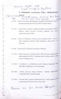 Działalność artystyczna Chóru Akademickiego UMCS [w roku akademickim 2001/2002]