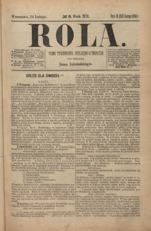 Rola : pismo tygodniowe, społeczno-literackie R. 12, nr 8 (12/24 lutego 1894)