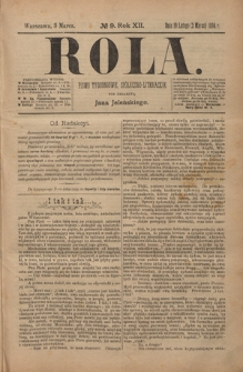 Rola : pismo tygodniowe, społeczno-literackie R. 12, nr 9 (19 lutego/3 marca 1894)