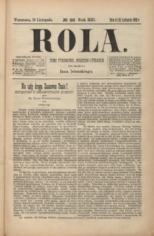 Rola : pismo tygodniowe, społeczno-literackie R. 13, Nr 4/16 listopada 1895)