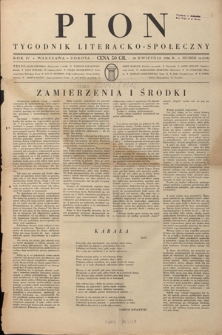 Pion : tygodnik literacko-społeczny R. 4, Nr 16=133 (18 kwietnia 1936)