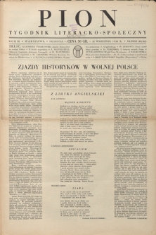 Pion : tygodnik literacko-społeczny R. 3, Nr 38=103 (21 września 1935)