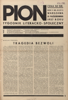 Pion : tygodnik literacko-społeczny R. 5, Nr 42=211 (21 października 1937)