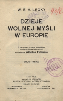 Dzieje wolnej myśli w Europie. [T. 1]