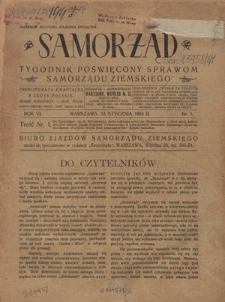 Samorząd : tygodnik poświęcony sprawom samorządu ziemskiego. R. 6, nr 1 (13 stycznia 1924)