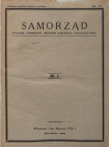 Samorząd : tygodnik poświęcony sprawom samorządu terytorialnego. R. 8, nr 1 (3 stycznia 1926)