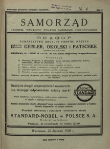 Samorząd : tygodnik poświęcony sprawom samorządu terytorialnego. R. 10, nr 4 (22 stycznia 1928)