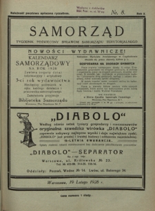 Samorząd : tygodnik poświęcony sprawom samorządu terytorialnego. R. 10, nr 8 (19 lutego 1928)