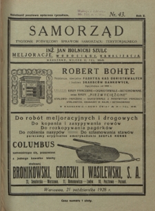 Samorząd : tygodnik poświęcony sprawom samorządu terytorialnego. R. 10, nr 43 (21 października 1928)