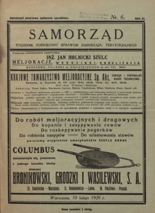 Samorząd : tygodnik poświęcony sprawom samorządu terytorialnego. R. 11, nr 6 (10 lutego 1929)