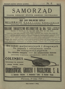 Samorząd : tygodnik poświęcony sprawom samorządu terytorialnego. R. 11, nr 8 (24 lutego 1929)