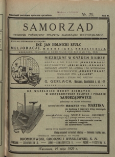 Samorząd : tygodnik poświięcony sprawom samorządu terytorialnego. R. 11, nr 20 (19 maja 1929)