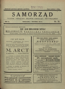 Samorząd : tygodnik poświęcony sprawom samorządu terytorialnego. R. 11, nr 36-37 (15 września 1929)