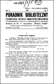 Poradnik Bibljoteczny Zjednoczenia Polskich Towarzystw Oświatowych : miesięcznik ułatwiający wybór książek dla bibljotek : dodatek do czasopisma "Oświata Polska" R. 7, nr 5 (1937)