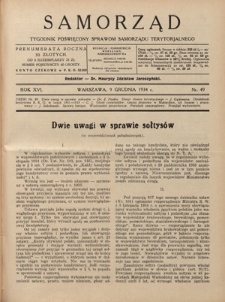 Samorząd : tygodnik poświęcony sprawom samorządu terytorialnego. R. 16, nr 49 (9 grudnia 1934)