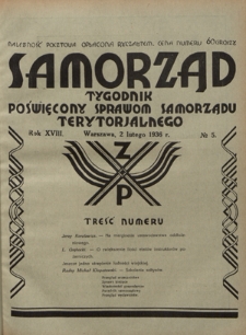 Samorząd : tygodnik poświęcony sprawom samorządu terytorialnego. R. 18, nr 5 (2 lutego 1936)