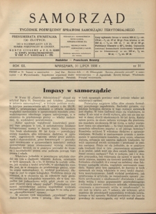 Samorząd : tygodnik poświęcony sprawom samorządu terytorialnego. R. 20, nr 31 (31 lipca 1938)