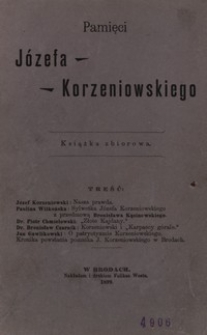 Pamięci Józefa Korzeniowskiego : [książka zbiorowa]