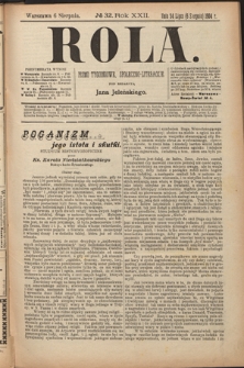 Rola : pismo tygodniowe, społeczno-literackie. R. 22, nr 32 (24 lipca/6 sierpnia1904)