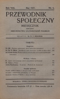 Przewodnik Społeczny : miesięcznik poświęcony kierownictwu stowarzyszeń polskich. R. 8 (1927), nr 5