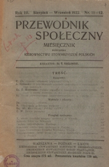 Przewodnik Społeczny : miesięcznik poświęcony kierownictwu stowarzyszeń polskich. R. 3, nr 11-12 (sierpień/wrzesień 1922)