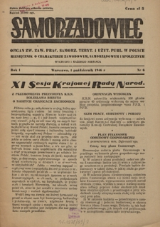 Samorządowiec : organ Zw. Zaw. Prac. Samorządu Teryt. i Użyt. Publ. w Polsce : miesięcznik o charakterze zawodowym, samorządowym i społecznym R. 1 (1946), nr 6