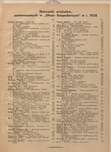 Głos Gospodarczy. R 1, 1938 - Spis treści