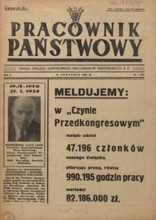 Pracownik Państwowy : organ Związku Zawodowego Pracowników Państwowych R. P. - R. 4, nr 1 [28] (31 stycznia 1949)