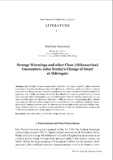 Strange warmings and other close (althusserian) encounters: John Wesley’s change of heart at Aldersgate