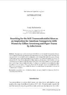 Searching for the self: transcendentalist ideas as an inspiration for American teenagers in Little Women by Gillian Armstrong and Paper Towns by John Green