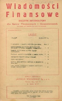 Wiadomości Finansowe : biuletyn informacyjny dla spraw finansowych i gospodarczych. R. 11, nr 1147 (10 czerwiec 1937)