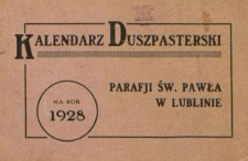 Kalendarz Duszpasterski na Rok 1928 Parafji św. Pawła w Lublinie