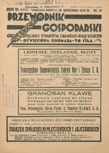 Przewodnik Gospodarski : organ Centralnego Towarzystwa Organizacyj i Kółek Rolniczych R. 6 [29] nr 37 (16 września 1934)