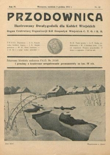 Przodownica : ilustrowany dwutygodnik dla kobiet wiejskich : organ Centralnej Organizacji K&oacute;ł Gospodyń Wiejskich C.T.O. i K. R. R. 4!, nr 22 (2 grudnia 1934)