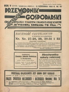 Przewodnik Gospodarski : organ Centralnego Towarzystwa Organizacyj i Kółek Rolniczych R. 5 [27], nr 43 (22 października 1933)
