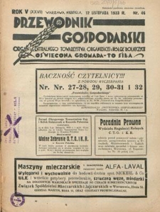 Przewodnik Gospodarski : organ Centralnego Towarzystwa Organizacyj i Kółek Rolniczych R. 5 [27], nr 46 (12 listopada 1933)