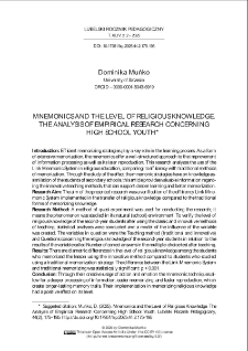 Mnemonics and the level of religious knowledge. The analysis of empirical research concerning high school youth